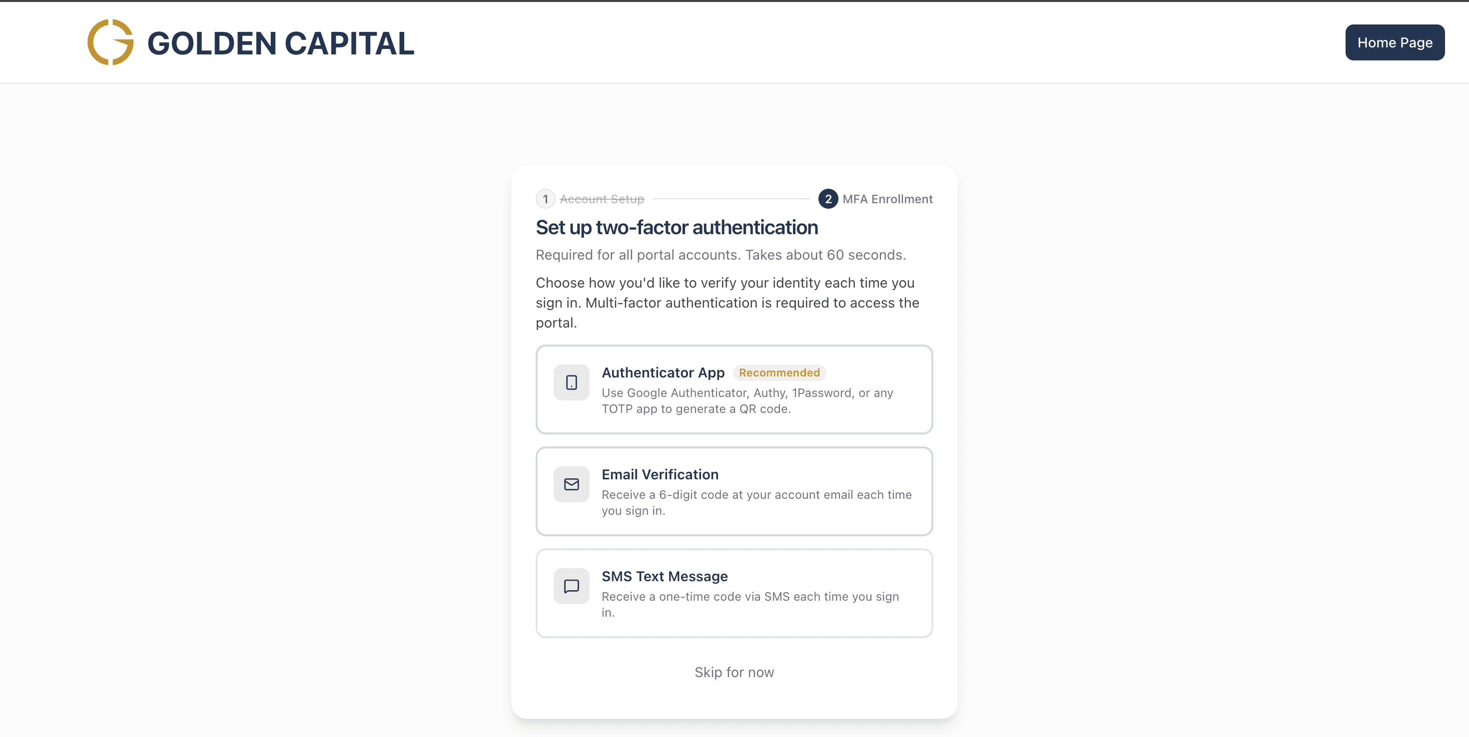 Profile Settings tab showing the multi-factor authentication method picker with SMS Text Message as a selectable option